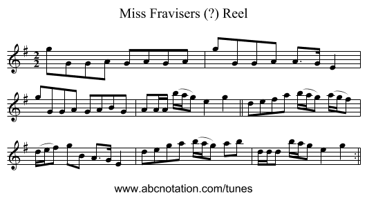 Miss Fravisers (?) Reel - staff notation