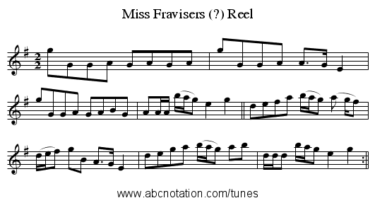 Miss Fravisers (?) Reel - staff notation
