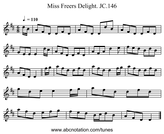Miss Freers Delight. JC.146 - staff notation