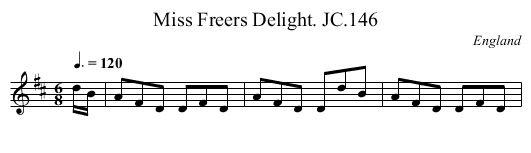 Miss Freers Delight. JC.146 - staff notation