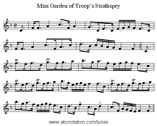 Miss Garden of Troop’s Strathspey - staff notation
