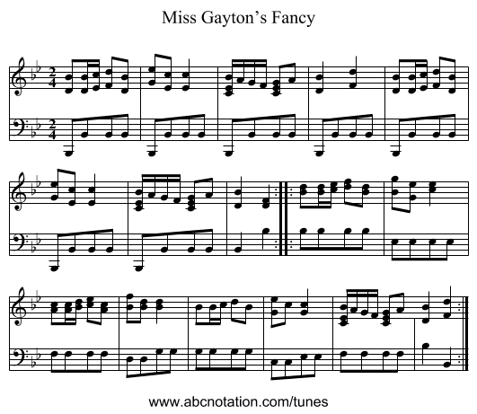 Miss Gayton’s Fancy - staff notation