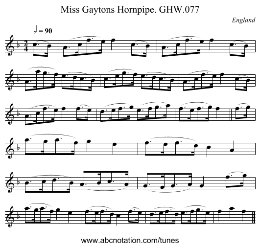 Miss Gaytons Hornpipe. GHW.077 - staff notation