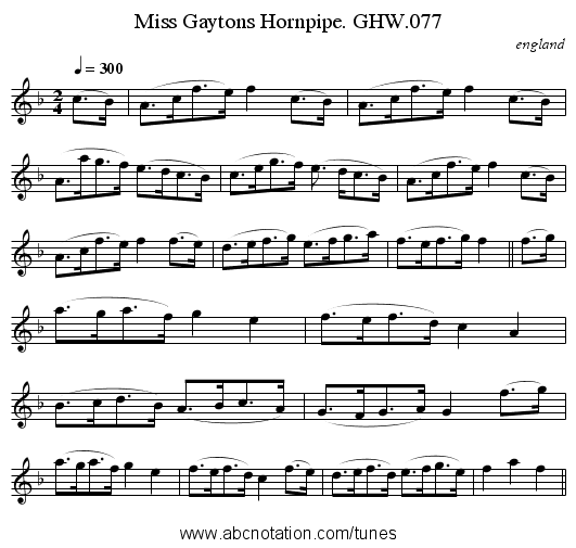 Miss Gaytons Hornpipe. GHW.077 - staff notation