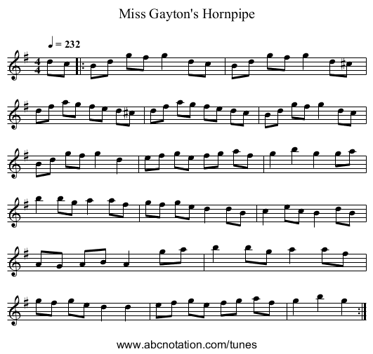 Miss Gayton's Hornpipe - staff notation
