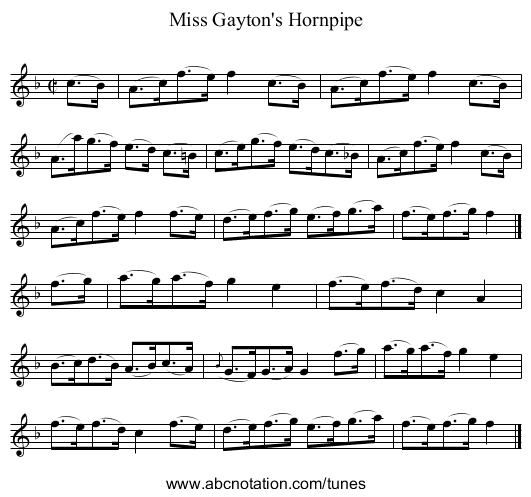 Miss Gayton's Hornpipe - staff notation