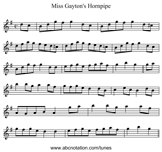 Miss Gayton's Hornpipe - staff notation
