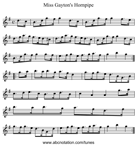 Miss Gayton's Hornpipe - staff notation