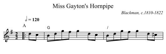 Miss Gayton's Hornpipe - staff notation