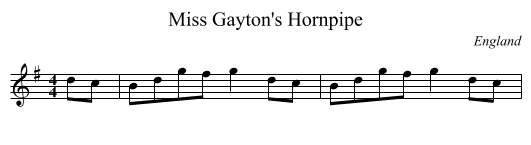 Miss Gayton's Hornpipe - staff notation