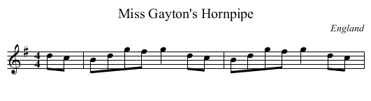 Miss Gayton's Hornpipe - staff notation