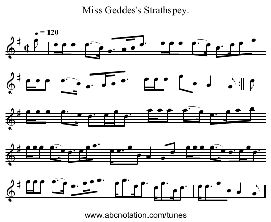 Miss Geddes's Strathspey. - staff notation