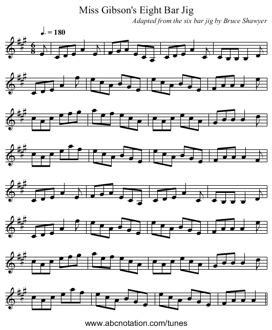 Miss Gibson's Eight Bar Jig - staff notation