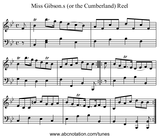 Miss Gibson.s (or the Cumberland) Reel - staff notation