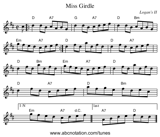Miss Girdle - staff notation