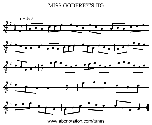 MISS GODFREY'S JIG - staff notation