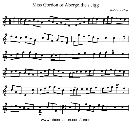 Miss Gordon of Abergeldie's Jigg - staff notation