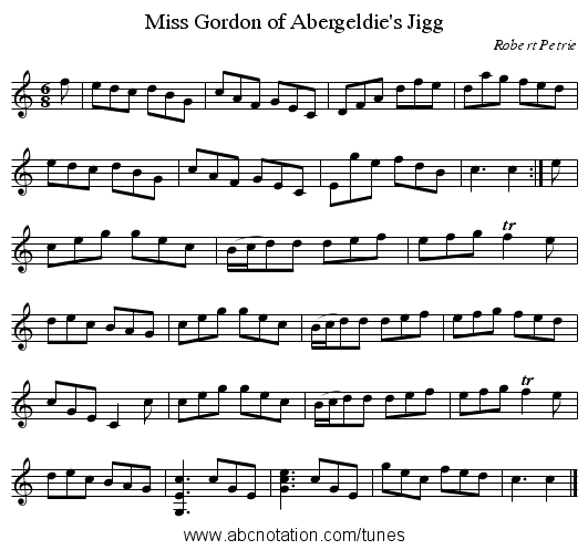 Miss Gordon of Abergeldie's Jigg - staff notation