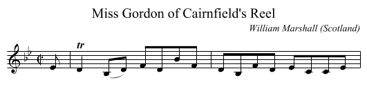 Miss Gordon of Cairnfield's Reel - staff notation