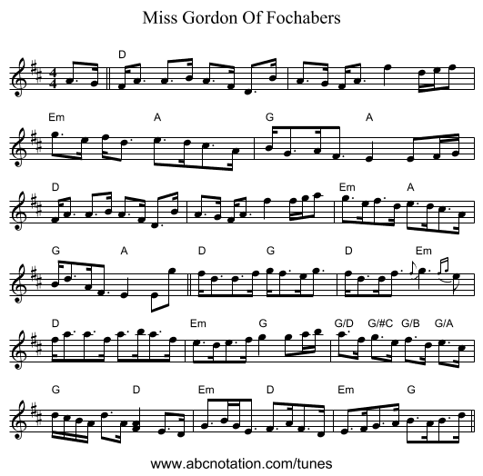 Miss Gordon Of Fochabers - staff notation