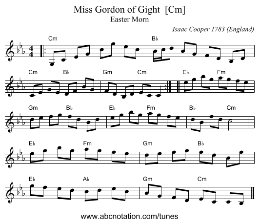 Miss Gordon of Gight  [Cm] - staff notation