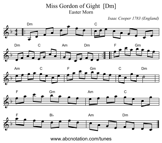 Miss Gordon of Gight  [Dm] - staff notation