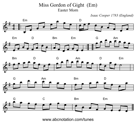 Miss Gordon of Gight  (Em) - staff notation