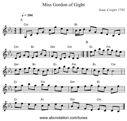 Miss Gordon of Gight - staff notation