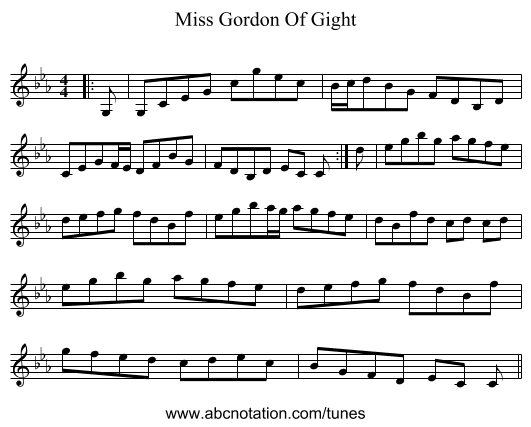 Miss Gordon Of Gight - staff notation