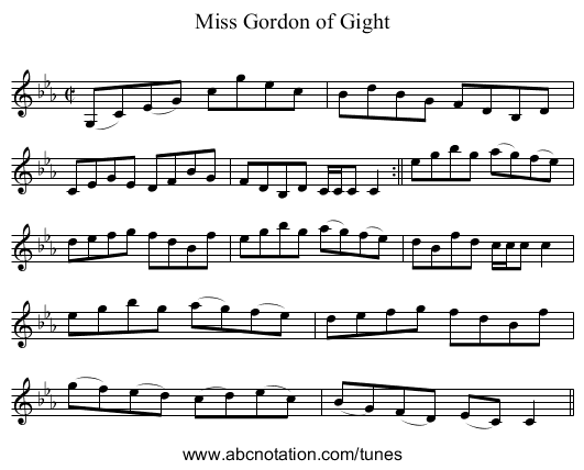Miss Gordon of Gight - staff notation