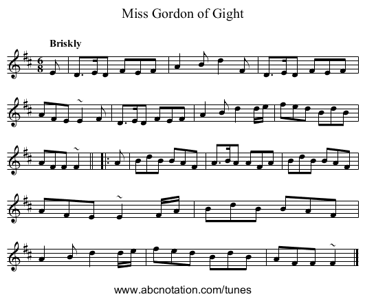 Miss Gordon of Gight - staff notation