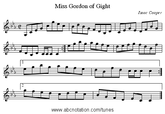 Miss Gordon of Gight - staff notation