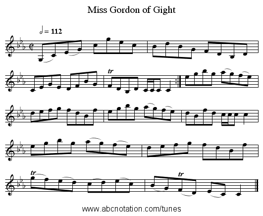 Miss Gordon of Gight - staff notation