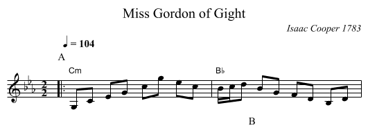 Miss Gordon of Gight - staff notation