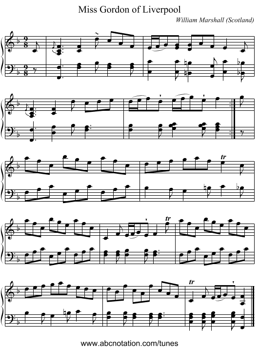 Miss Gordon of Liverpool - staff notation