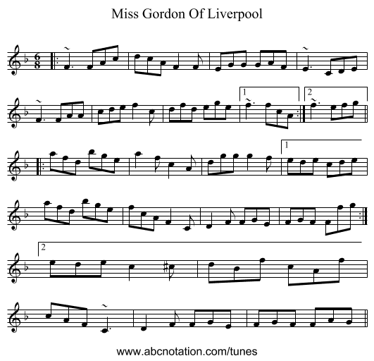 Miss Gordon Of Liverpool - staff notation