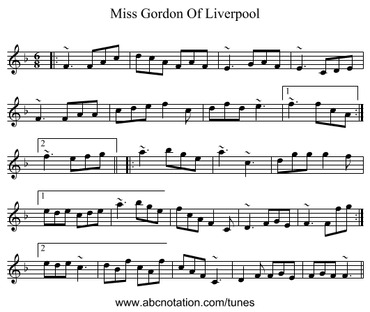 Miss Gordon Of Liverpool - staff notation