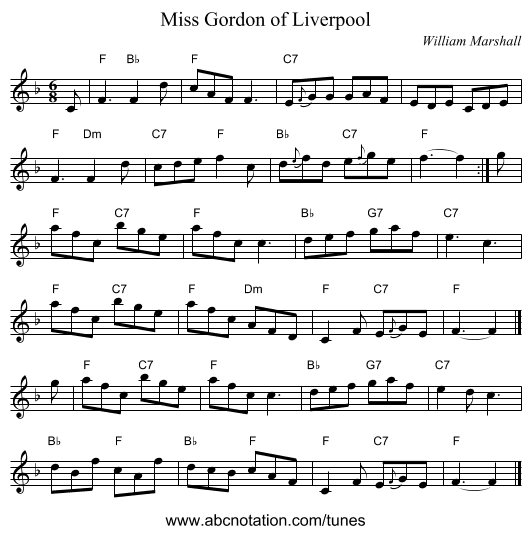 Miss Gordon of Liverpool - staff notation