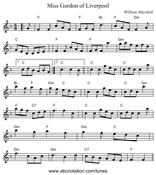 Miss Gordon of Liverpool - staff notation