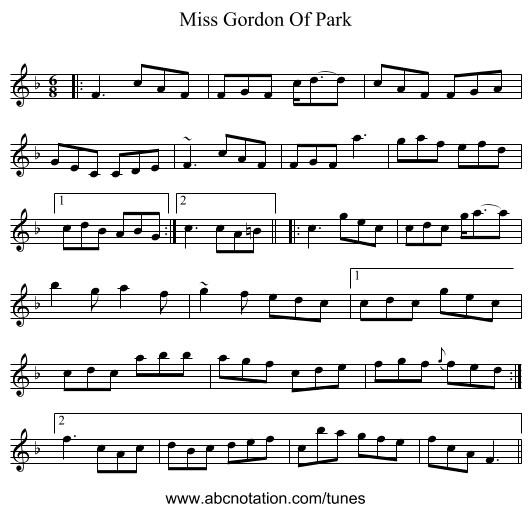 Miss Gordon Of Park - staff notation