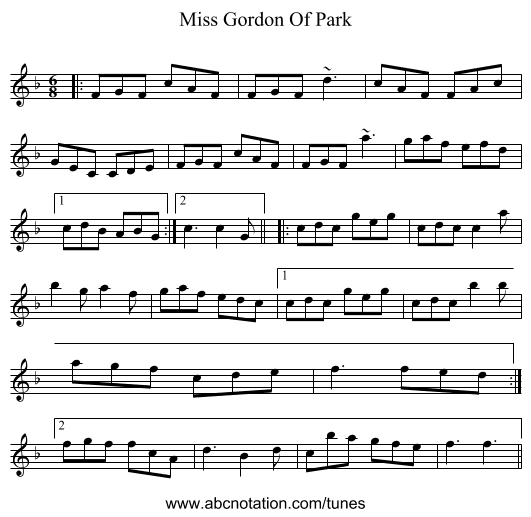 Miss Gordon Of Park - staff notation