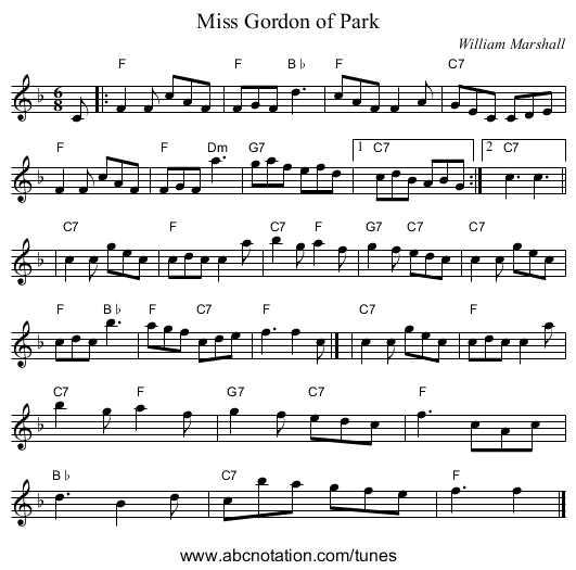 Miss Gordon of Park - staff notation