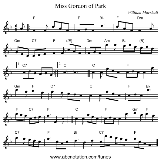 Miss Gordon of Park - staff notation