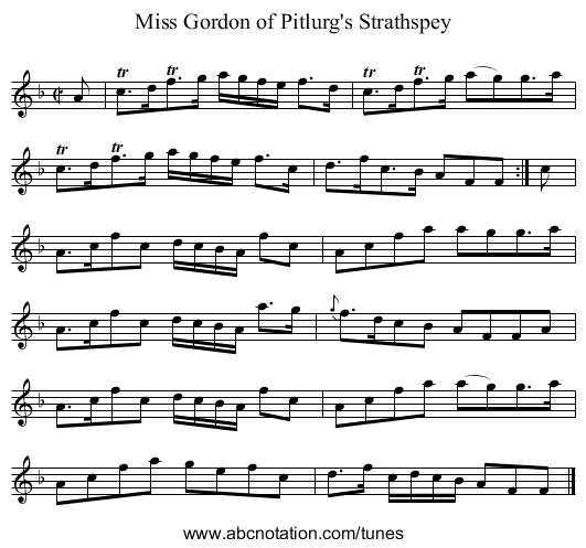 Miss Gordon of Pitlurg's Strathspey - staff notation