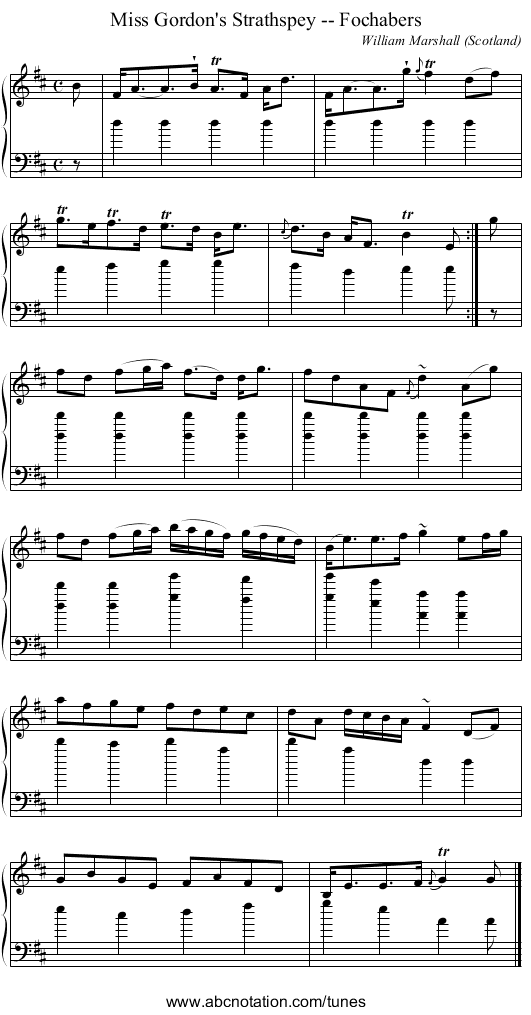 Miss Gordon's Strathspey -- Fochabers - staff notation