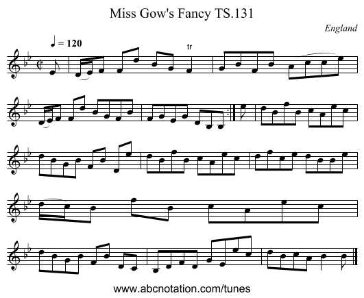 Miss Gow's Fancy TS.131 - staff notation