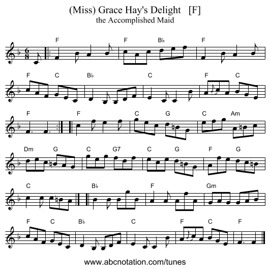 (Miss) Grace Hay's Delight   [F] - staff notation