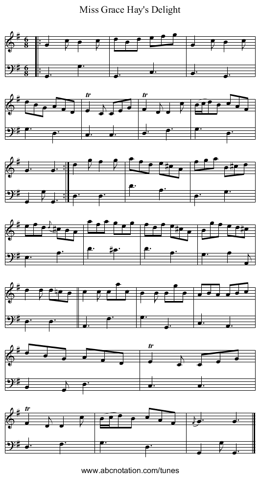 Miss Grace Hay's Delight - staff notation