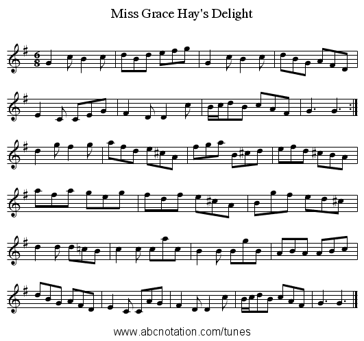 Miss Grace Hay's Delight - staff notation