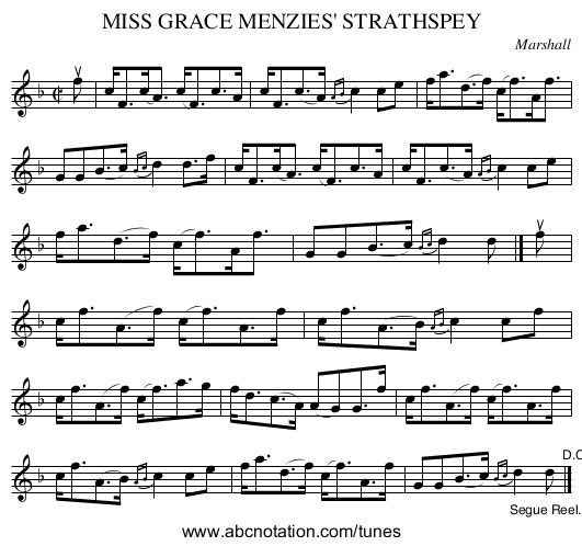 MISS GRACE MENZIES' STRATHSPEY - staff notation